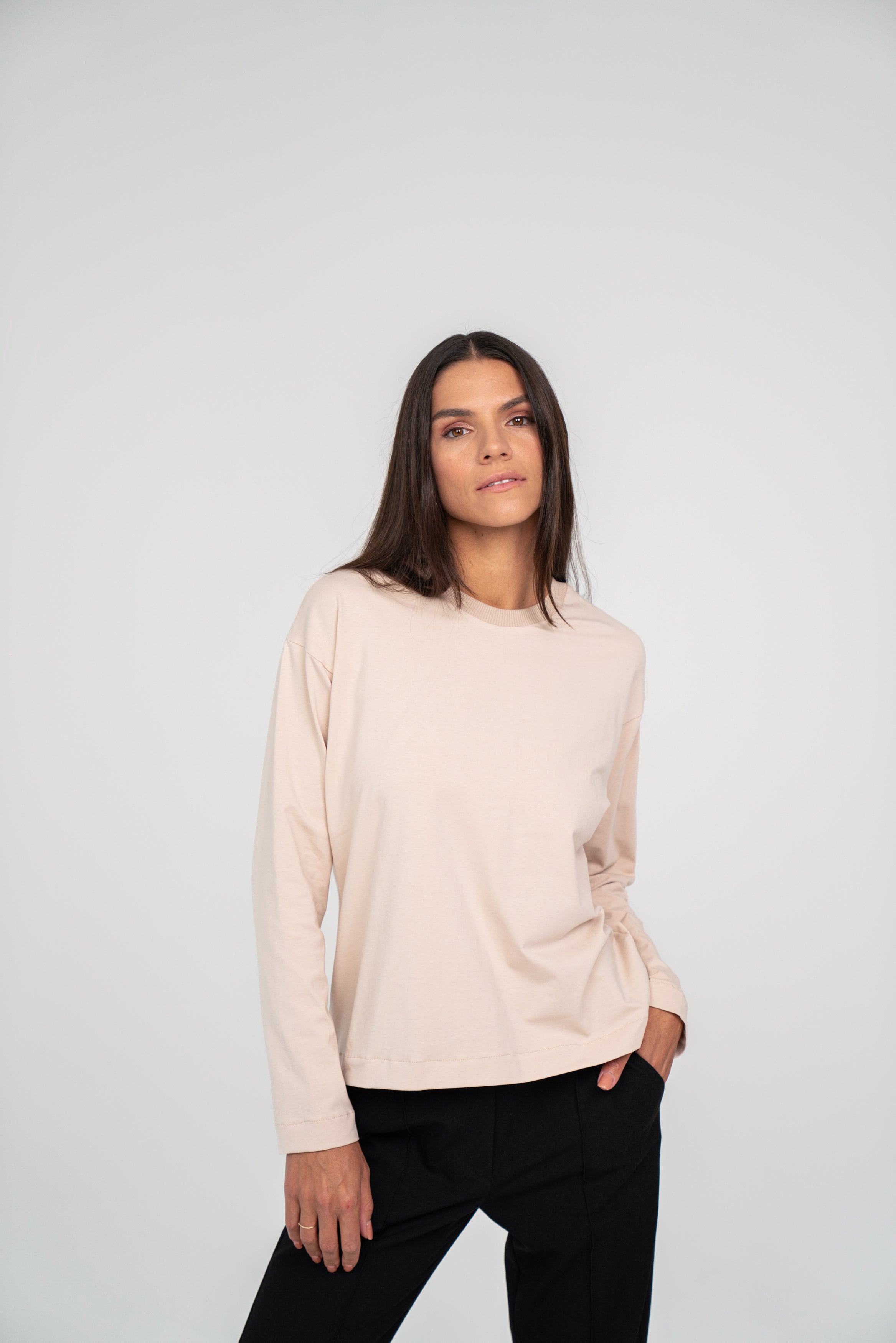 Smėlio spalvos BASIC LONG marškinėliai