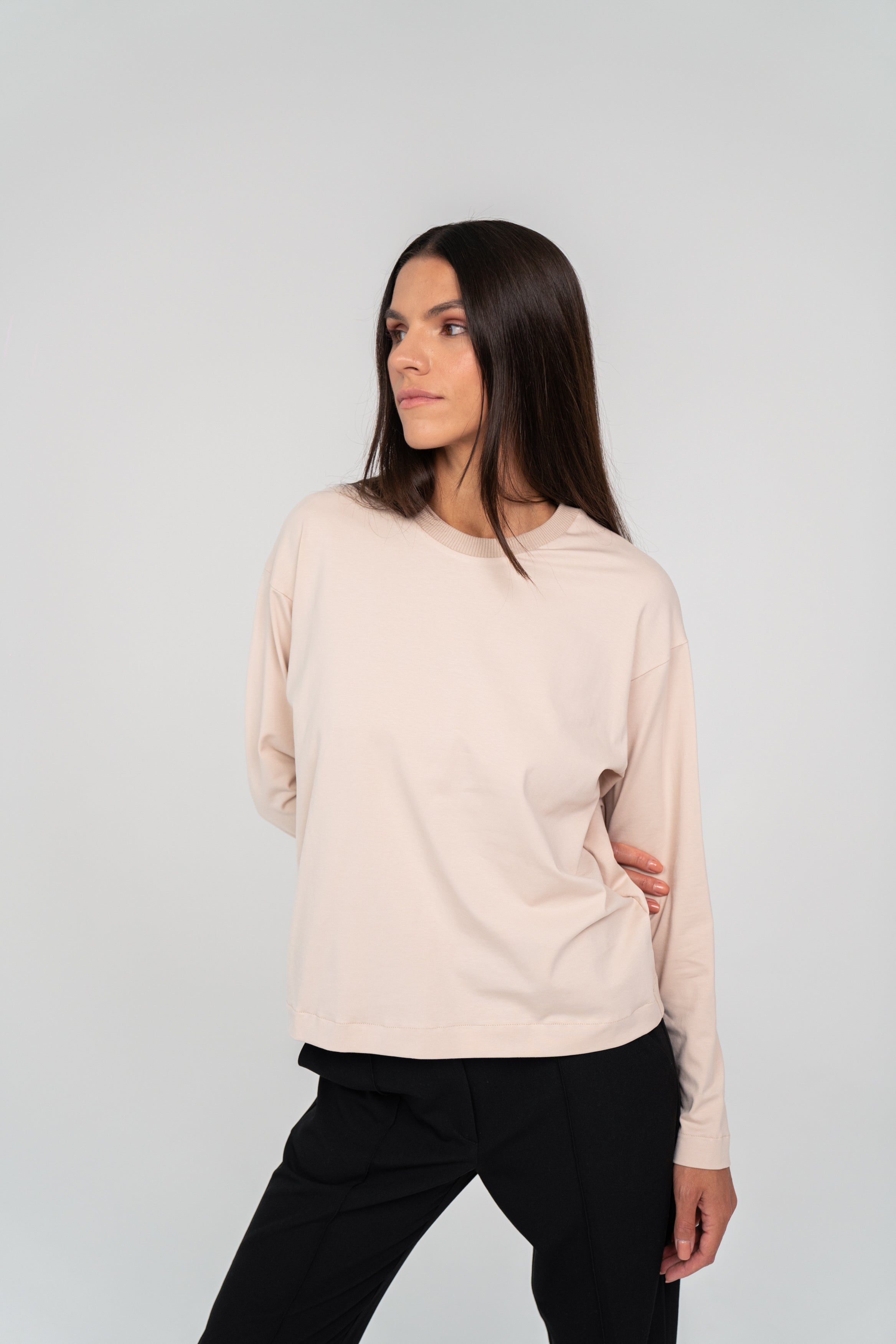 Smėlio spalvos BASIC LONG marškinėliai